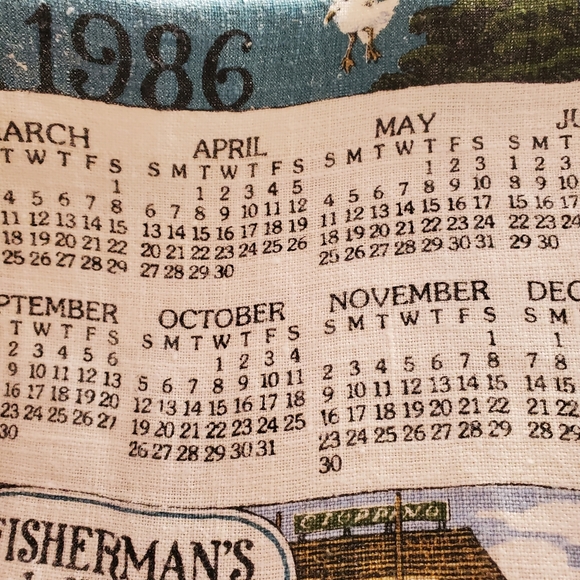 Vintage 1986 Linen Wall Calendar Golden Gate Bridge San Francisco Tea Towel - Picture 7 of 12